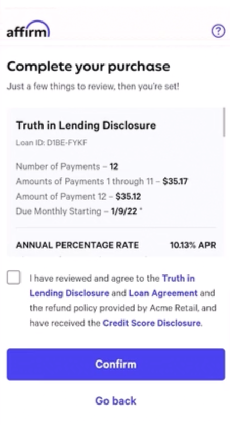 In store: URL / QR code and Virtual Card flow (Affirm Lite 